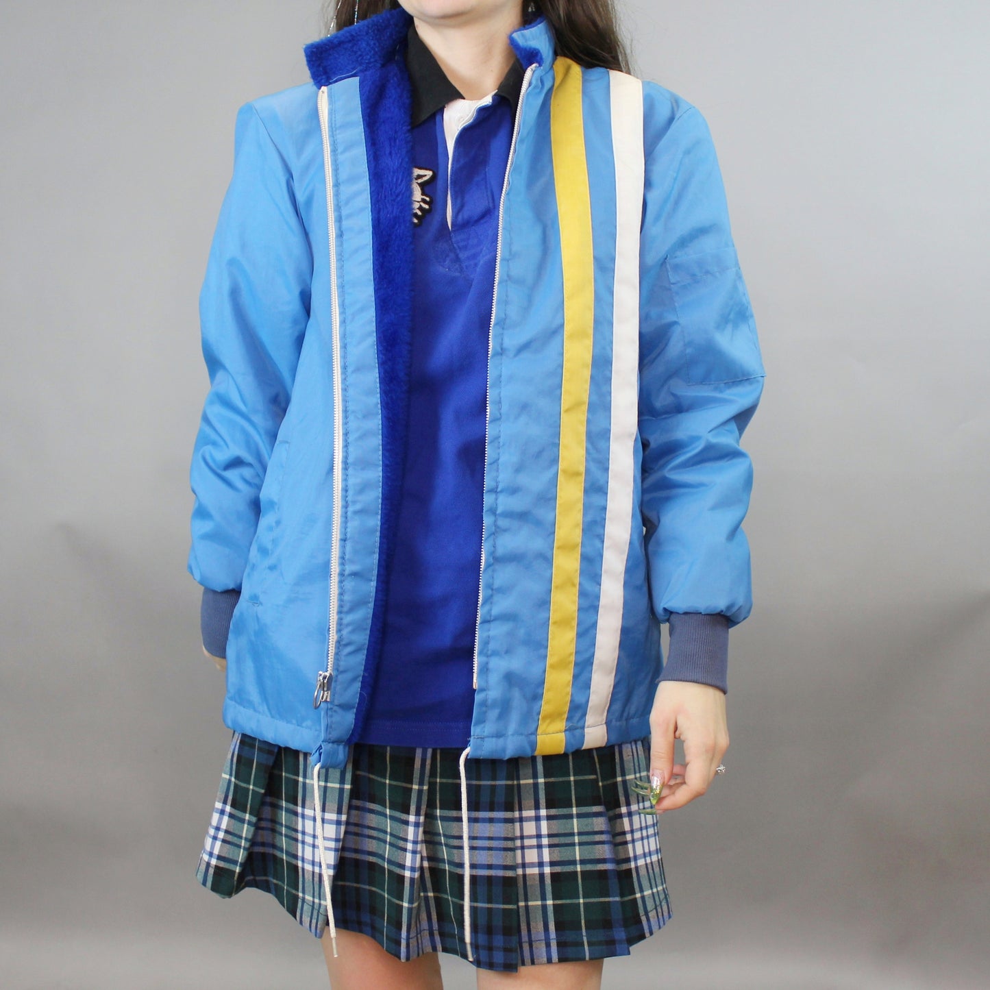 Vintage 70s Faux Fur Lined Racing Jacket with O-ring Zip