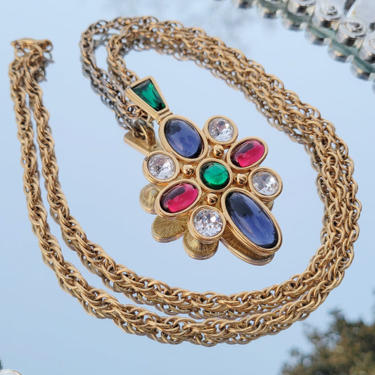 Vintage 80s Gripoix Maltese Cross Necklace Rare Signed Monet