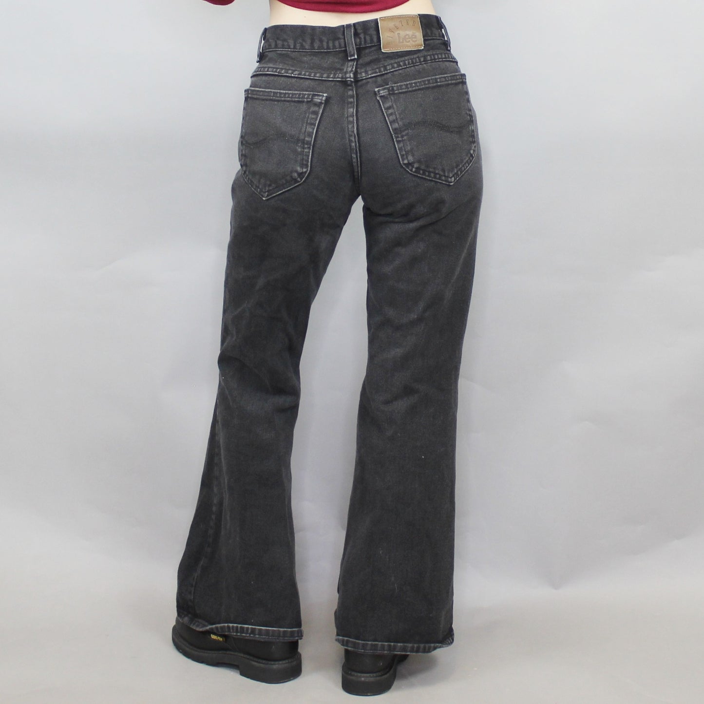 Vintage 90s Low Rise Bell Bottom Black Jeans by Lee Riveted