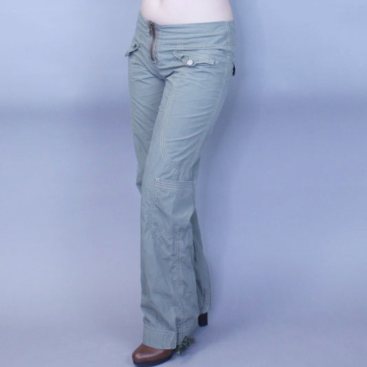 Vintage Y2k Low Rise Green Cargo Pants with Full Zip By Blue Asphalt