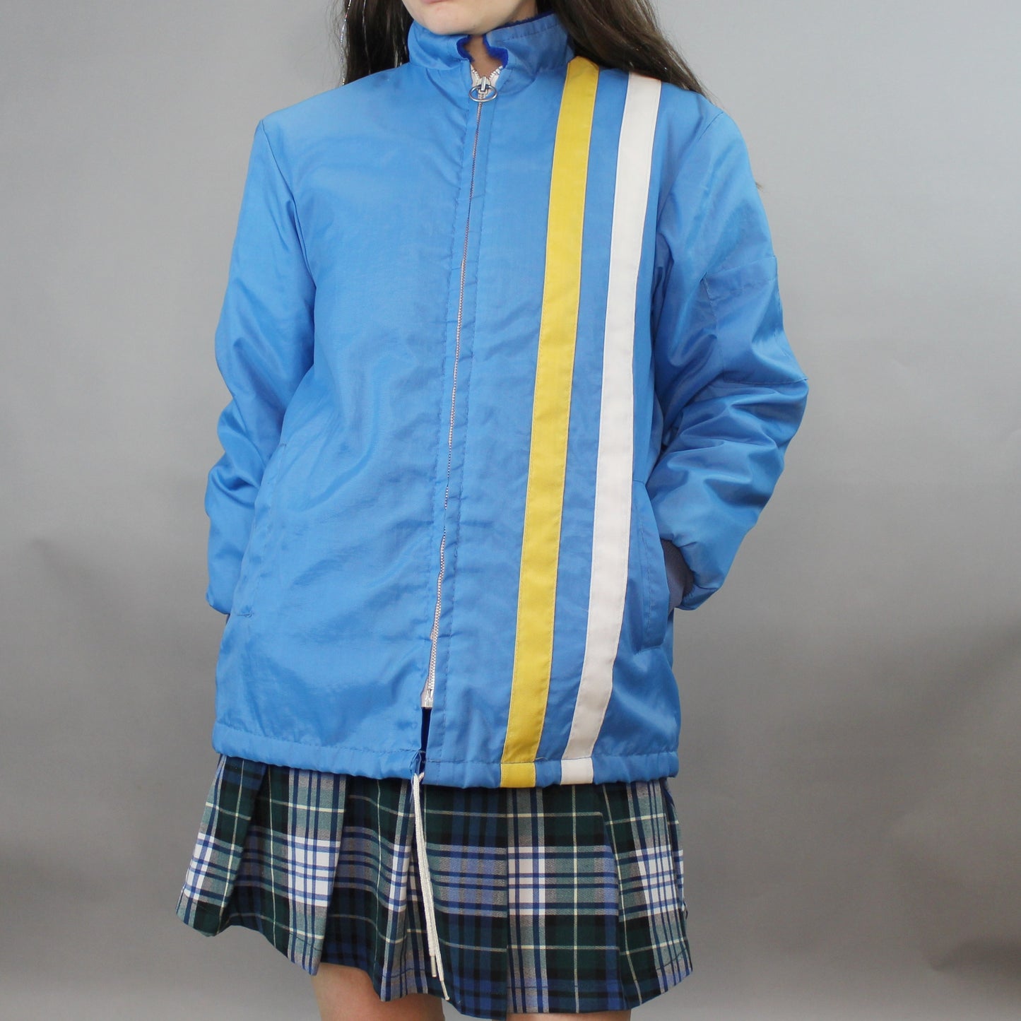 Vintage 70s Faux Fur Lined Racing Jacket with O-ring Zip