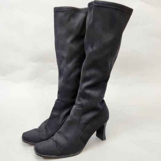 Vintage Y2k Black Knee High Neoprene Go-Go Boots by Valenti Franco