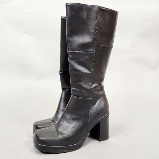 Vintage 90s Knee High Patchwork Heeled Chunky Boots by Jazzberry