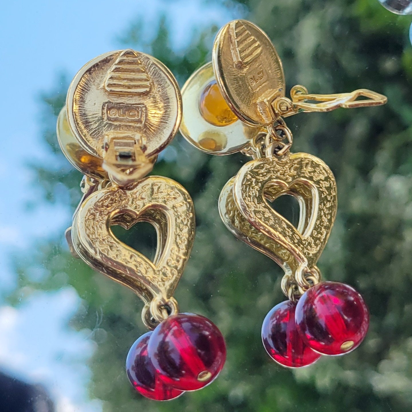 Vintage 80s Liz Claiborne Dangling Heart Earrings