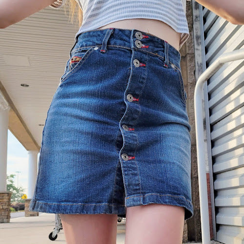 Vintage 90s Button Up Denim Mini Skirt by LVL X