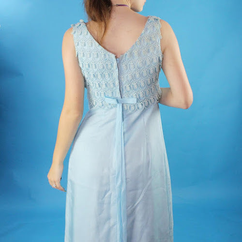 Vintage 60s Pastel Blue Elegant Maxi Dress by Nadine