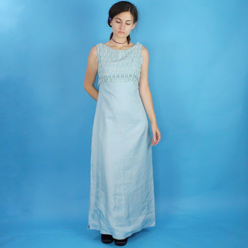 Vintage 60s Pastel Blue Elegant Maxi Dress by Nadine