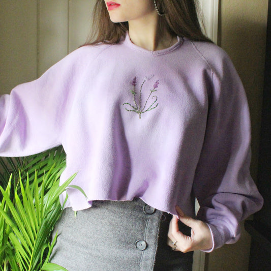 Reworked Vintage 90s Shades of Lavender Cropped Sweatshirt by Tultex