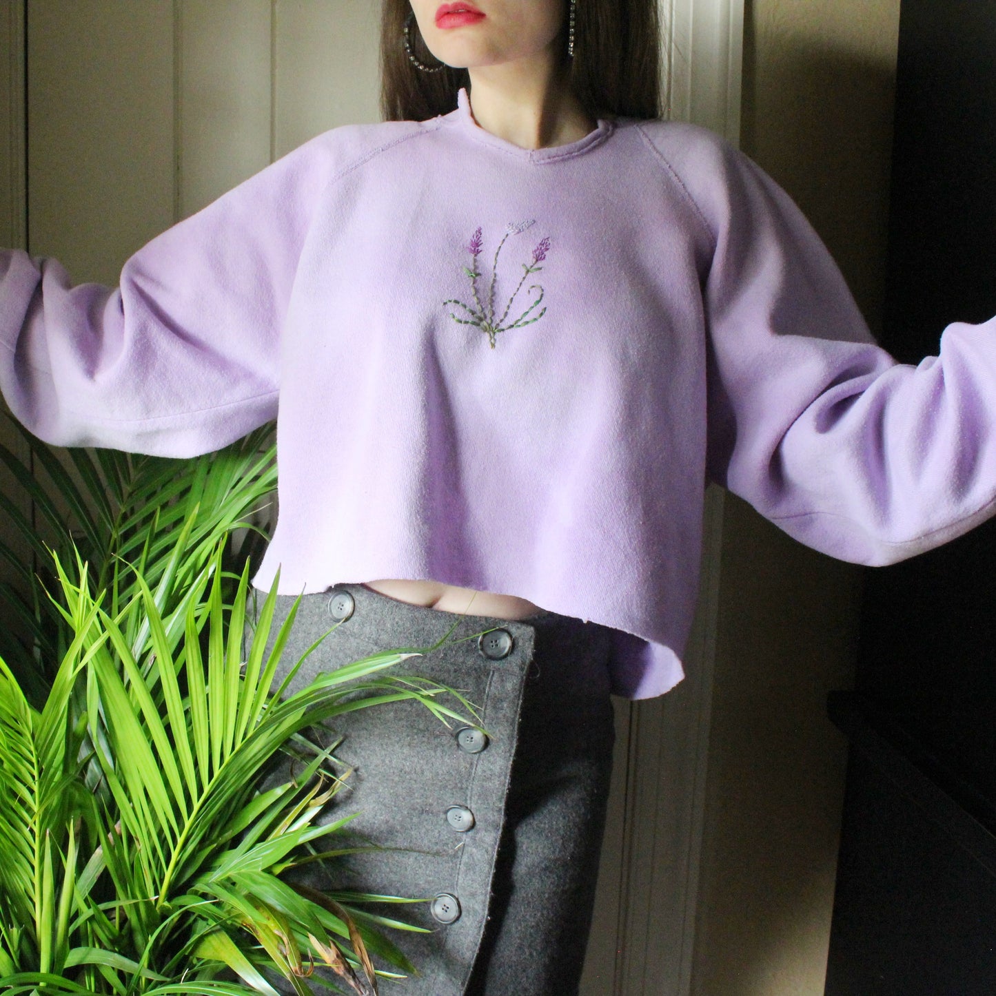 Reworked Vintage 90s Shades of Lavender Cropped Sweatshirt by Tultex