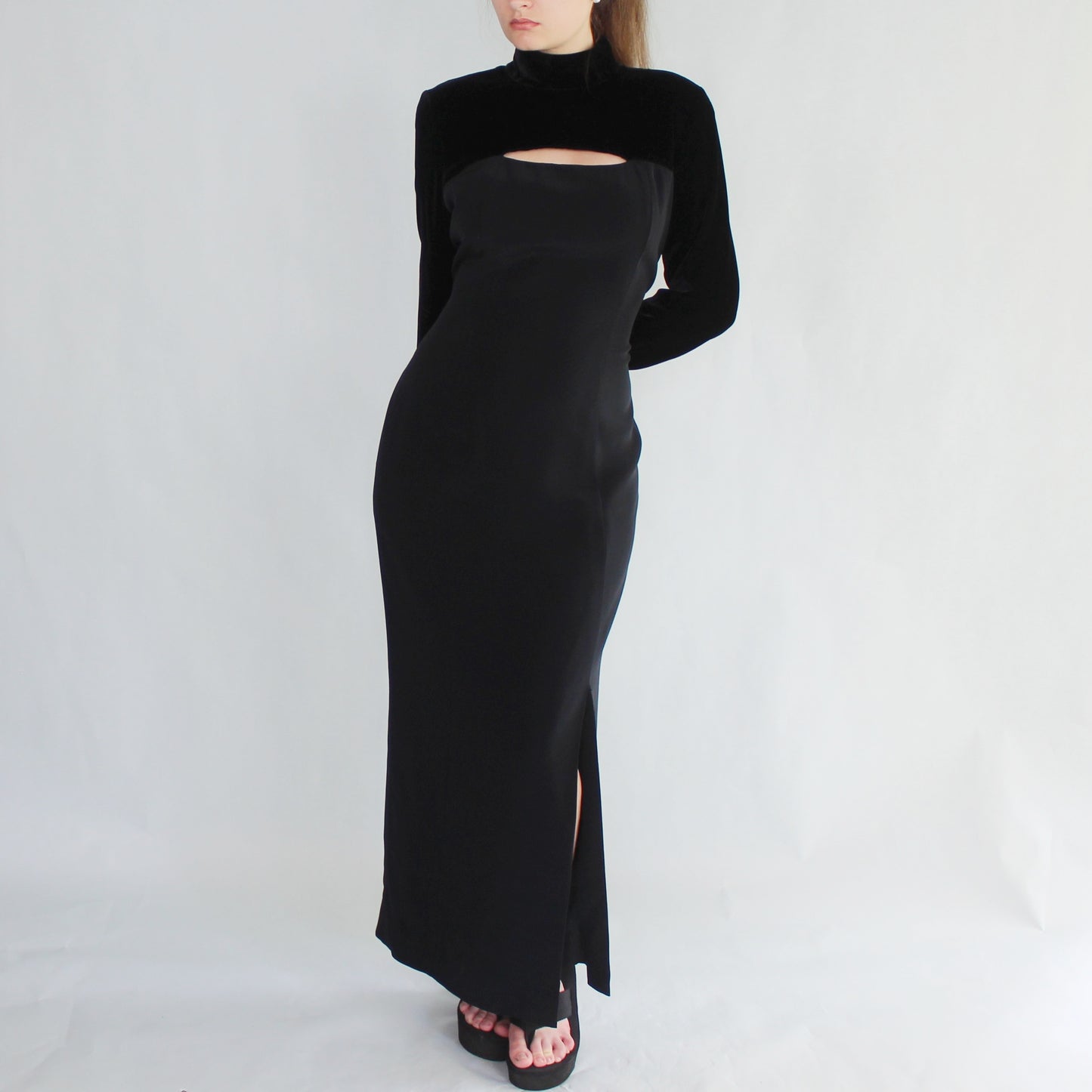 Vintage 90s Black Velvet Gothic Prom Dress by Jones New York