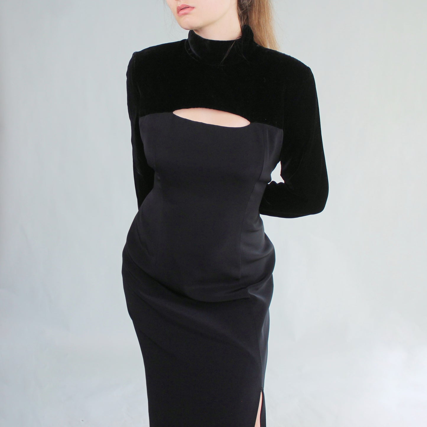 Vintage 90s Black Velvet Gothic Prom Dress by Jones New York