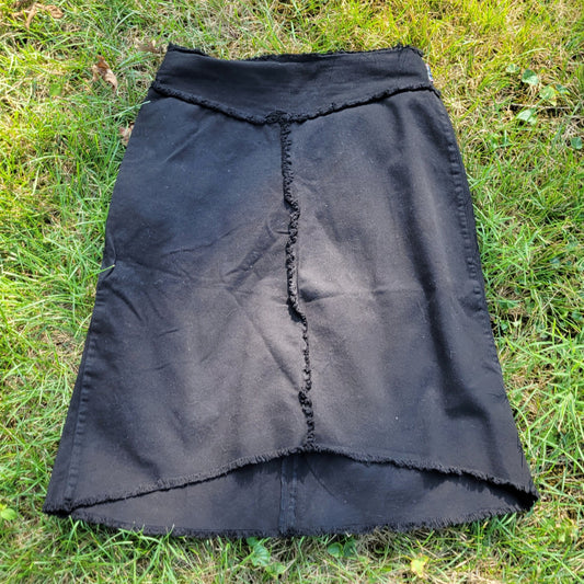 Vintage Y2k Frayed Black Denim Midi Skirt