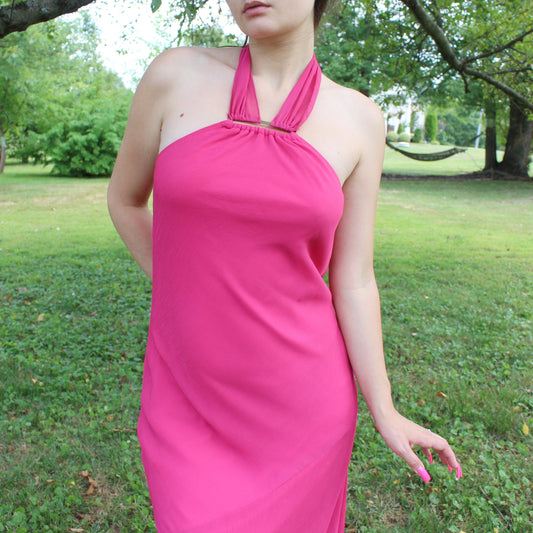 Vintage Y2k Hot Pink Halter Mini Dress by Hot Kiss