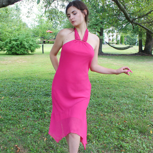 Vintage Y2k Hot Pink Halter Mini Dress by Hot Kiss