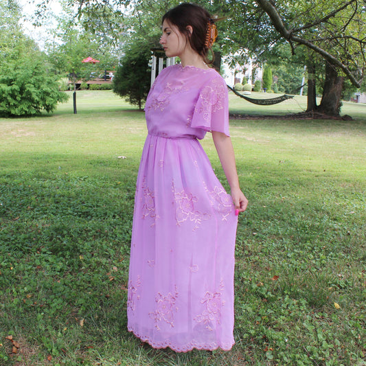 Vintage 70s Lavender floral Maxi Dress