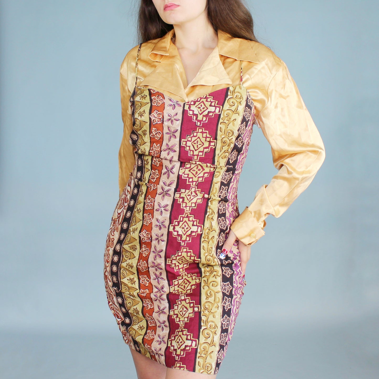 Vintage 90s Printed Mini Dress by CW Dress