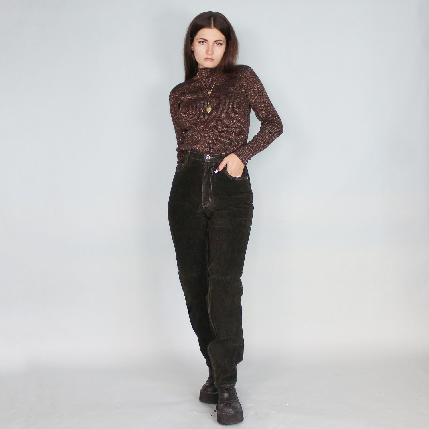 90s Black Suede Pants - Lucky Vintage