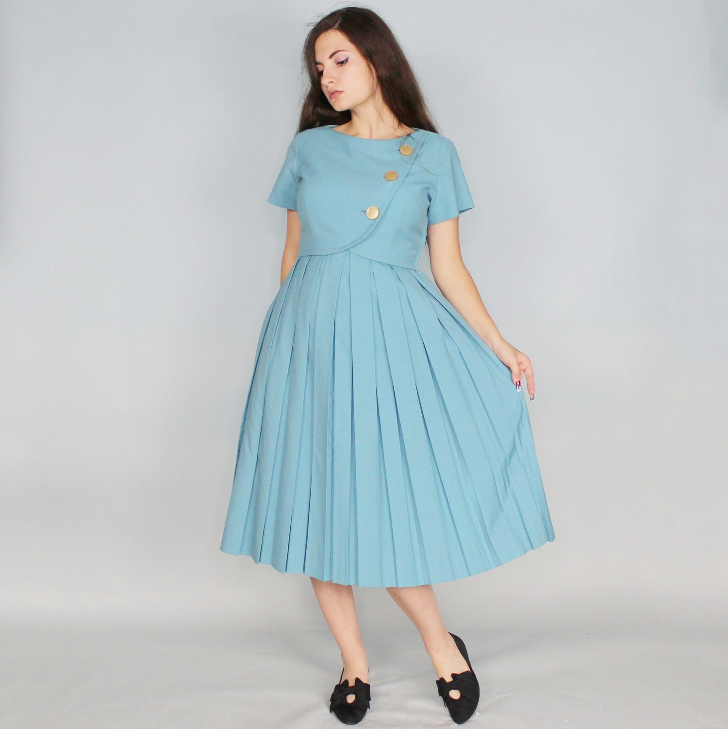 50s pleated dress 50's Pleated Dress // Vintage 1950's Jerry Gilden Black Pleated Full Garden Party Cocktail Dress S. $70.00 from TheVintageStudio