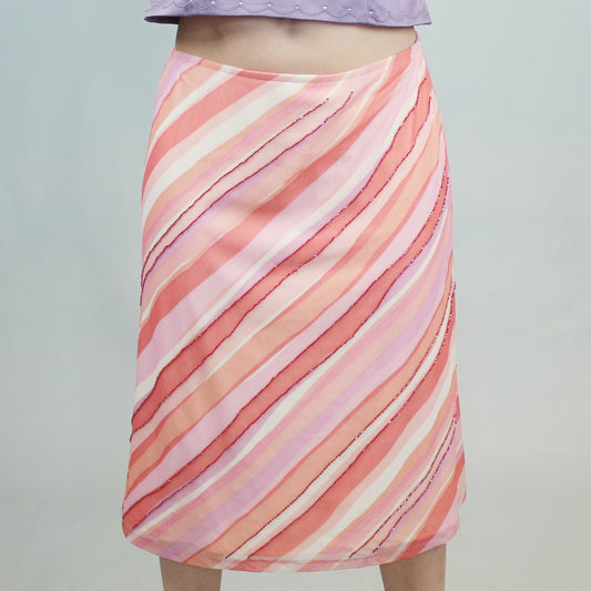 Vintage Y2k Striped Beaded Skirt by New York & Company