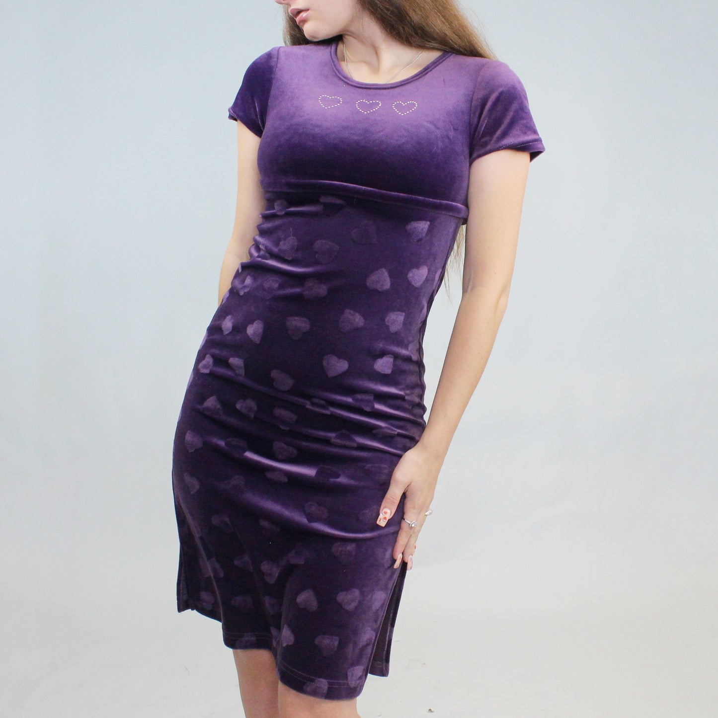 Vintage Y2k Purple Velvet Heart Midi Dress by Amy Byer California