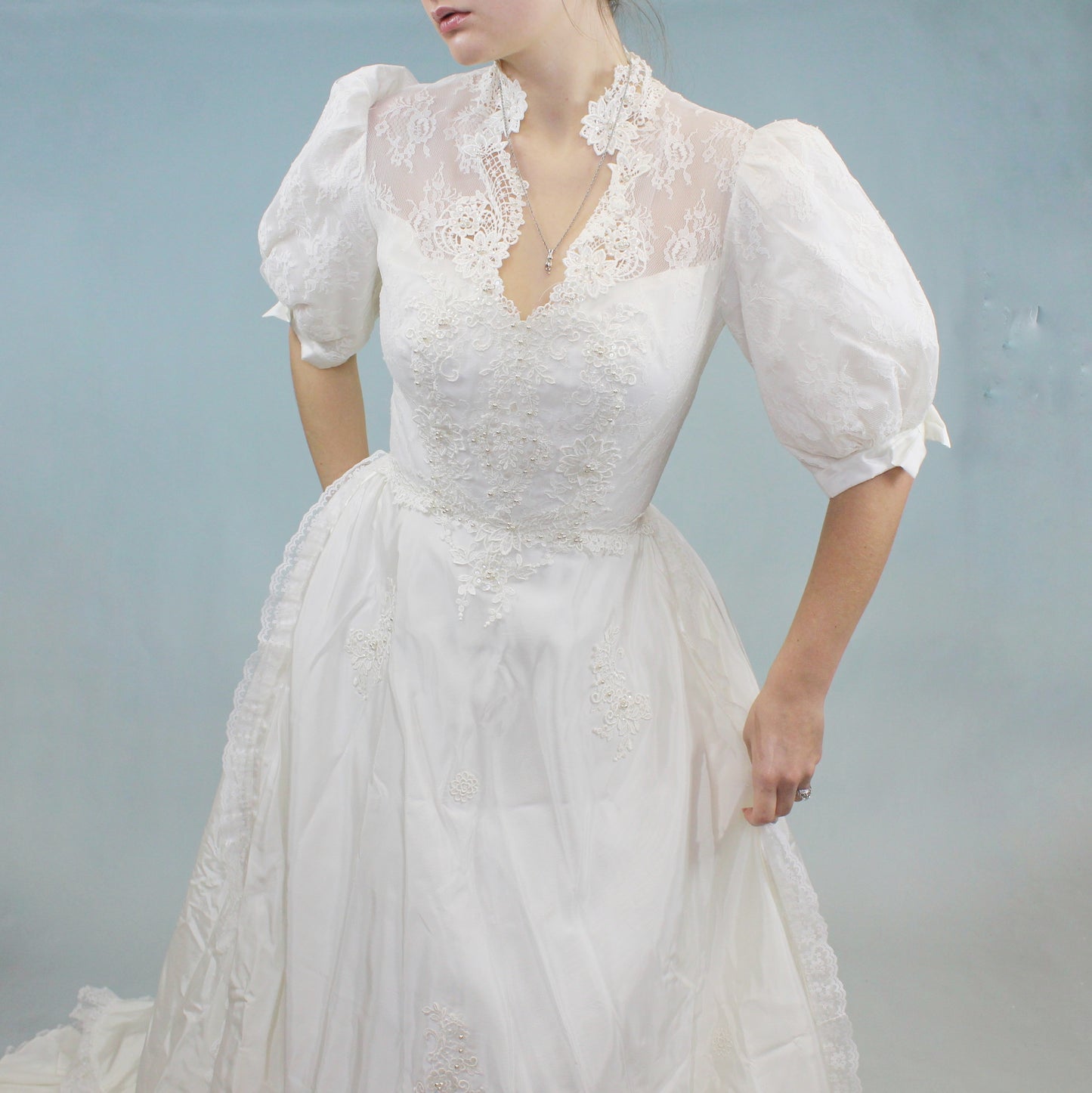 Vintage 80s Puff Sleeve Wedding Dress