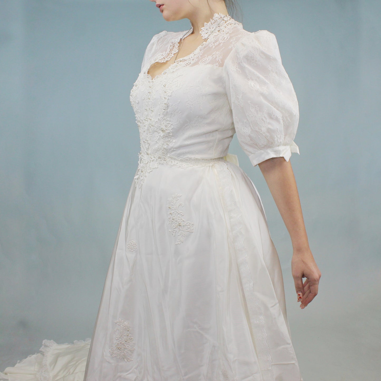 Vintage 80s Puff Sleeve Wedding Dress