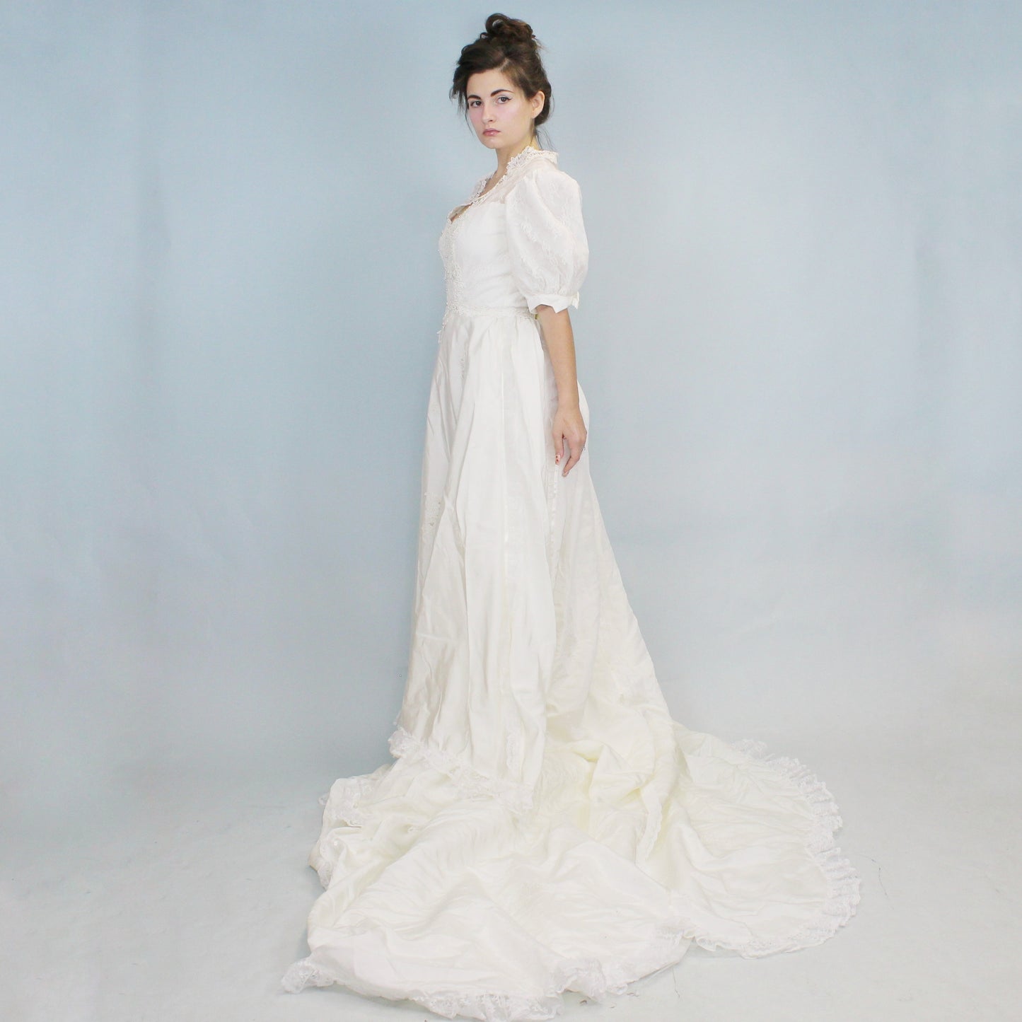 Vintage 80s Puff Sleeve Wedding Dress