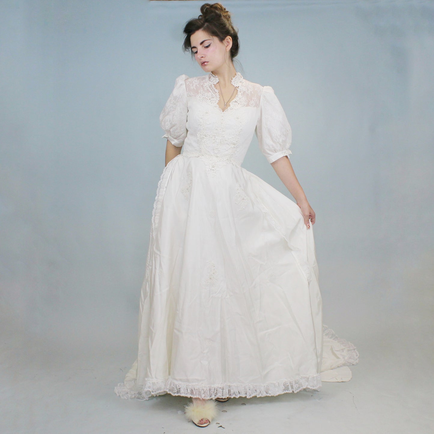 Vintage 80s Puff Sleeve Wedding Dress