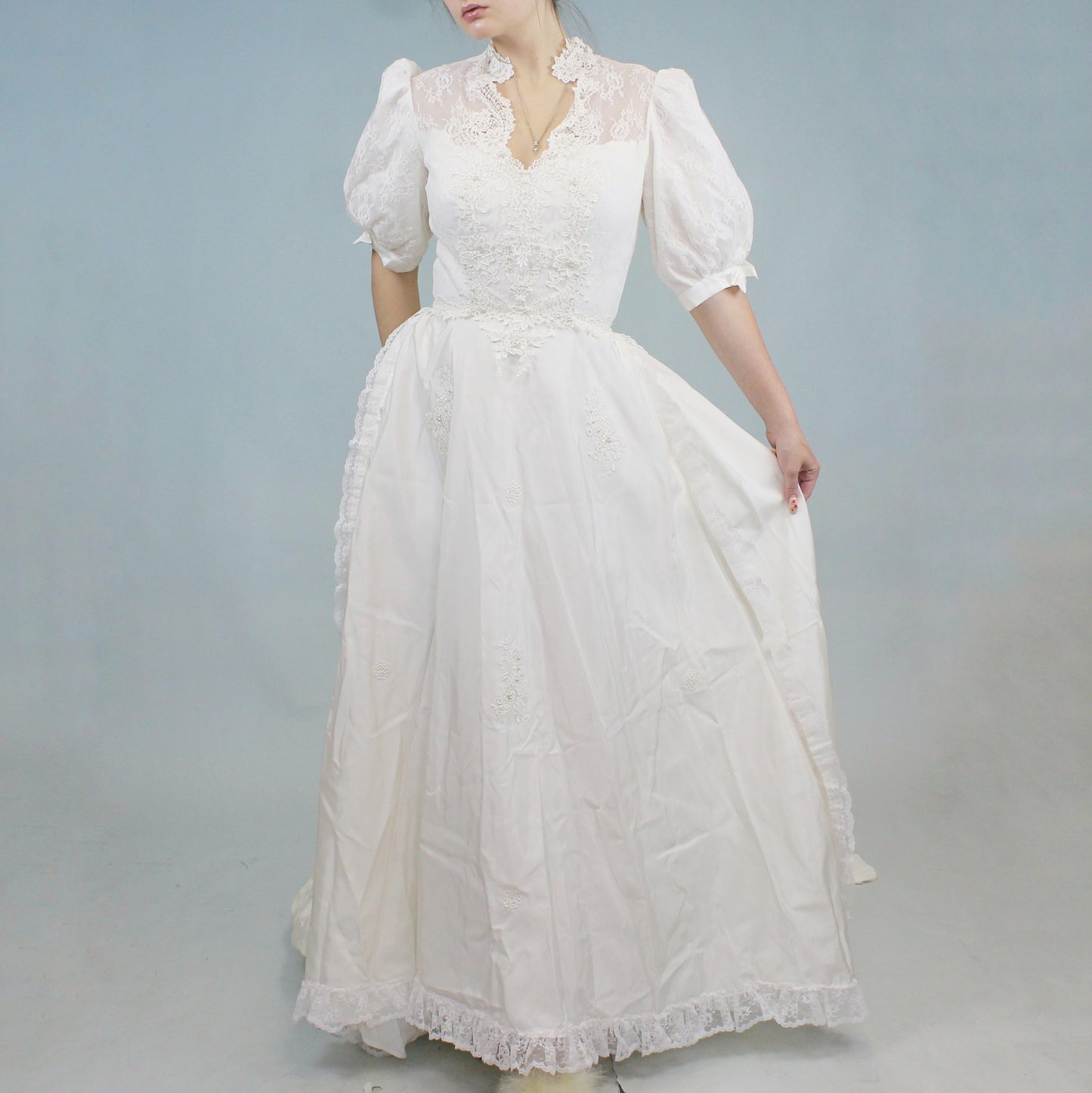 Vintage 80s Puff Sleeve Wedding Dress