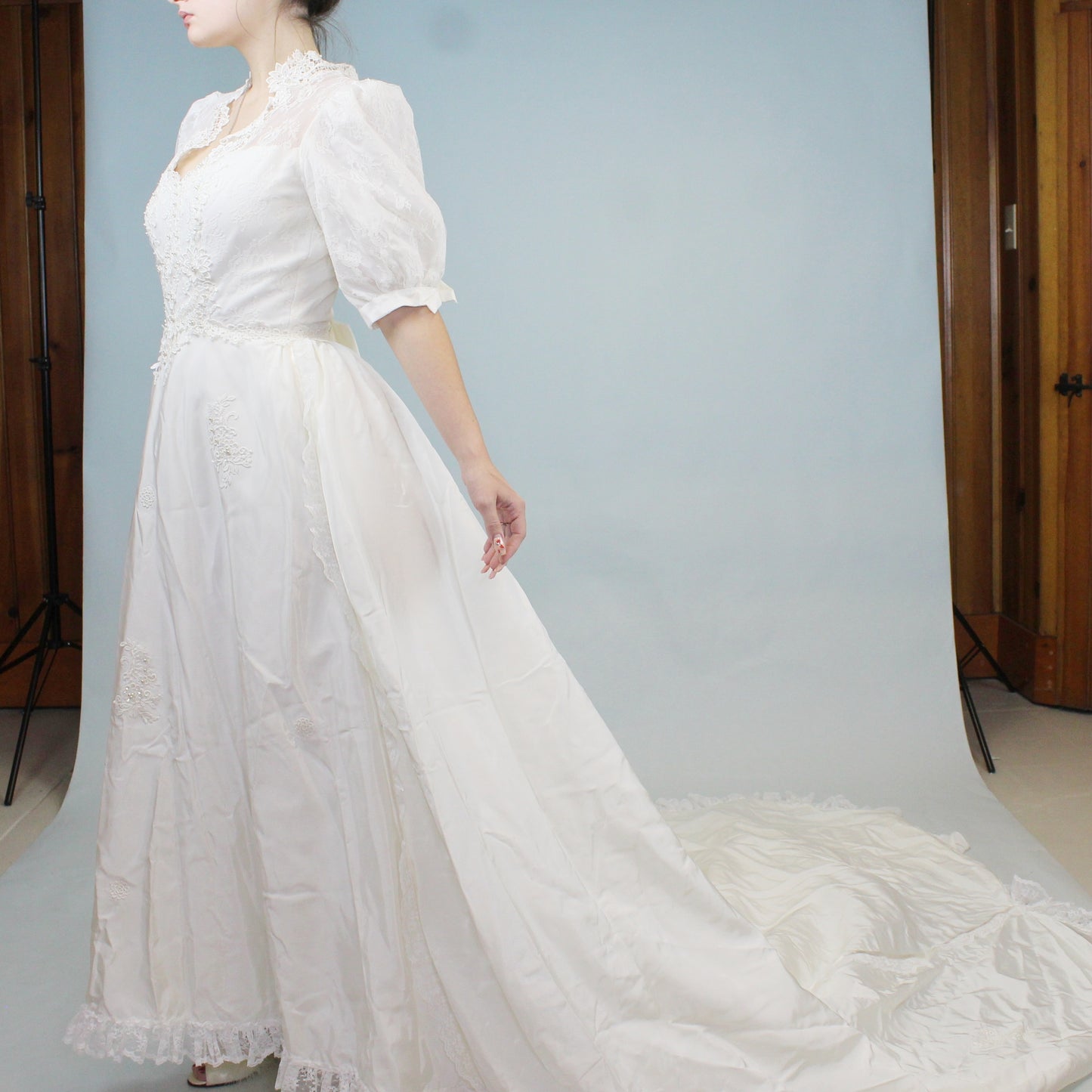 Vintage 80s Puff Sleeve Wedding Dress