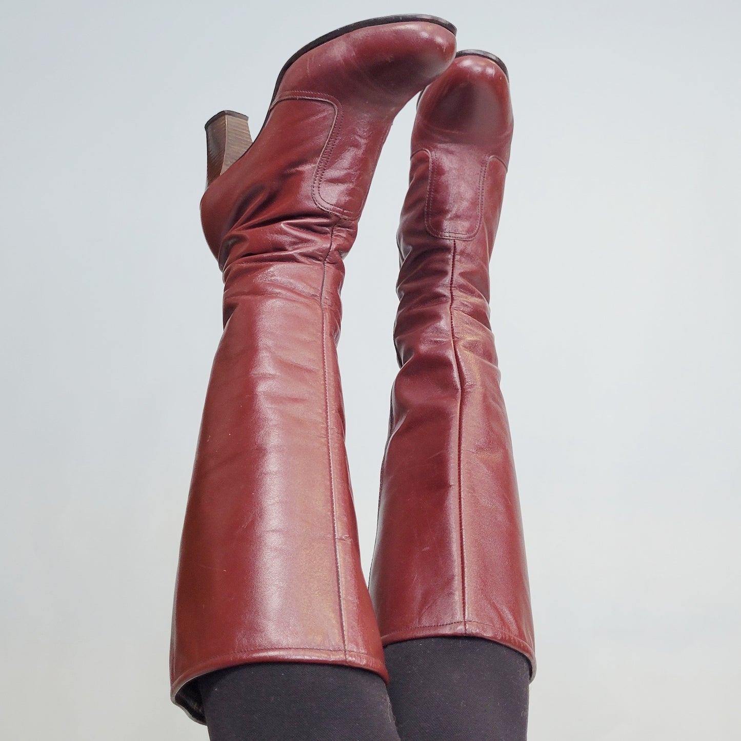 Vintage 80s knee high Red leather boots