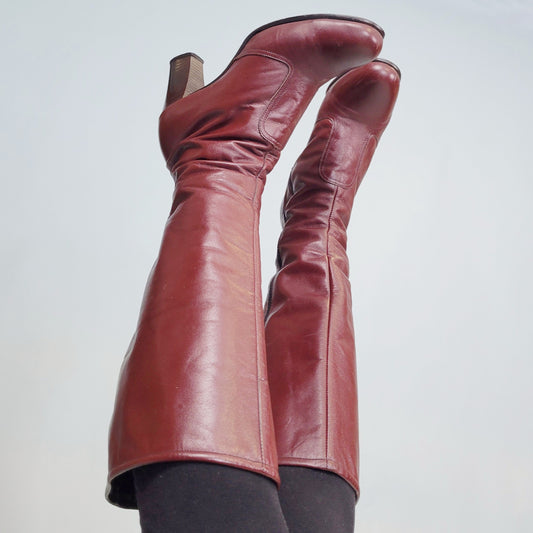 Vintage 80s knee high Red leather boots