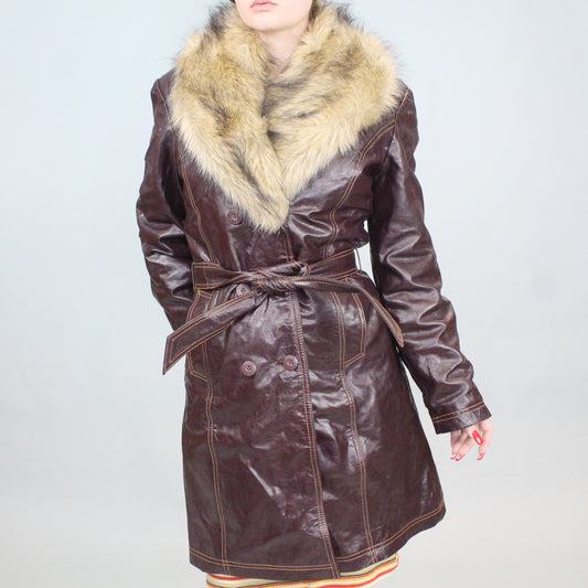 Vintage 90s Burgundy leather and faux fur coat from Maxima by Wilson's Leather