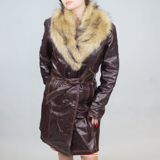 Vintage 90s Burgundy leather and faux fur coat from Maxima by Wilson's Leather
