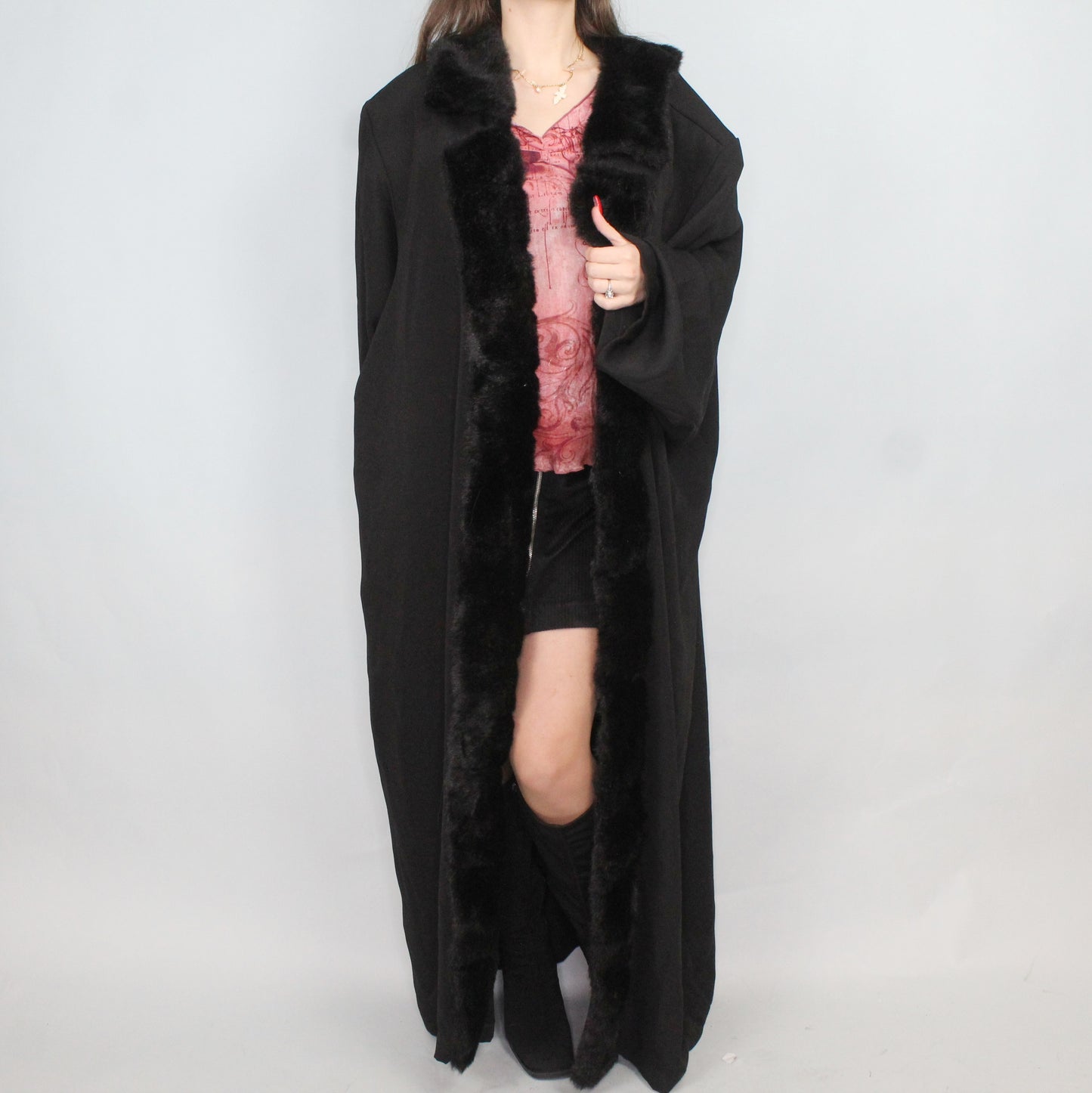 Vintage 90s Faux Fur Duster by Hosanna Design