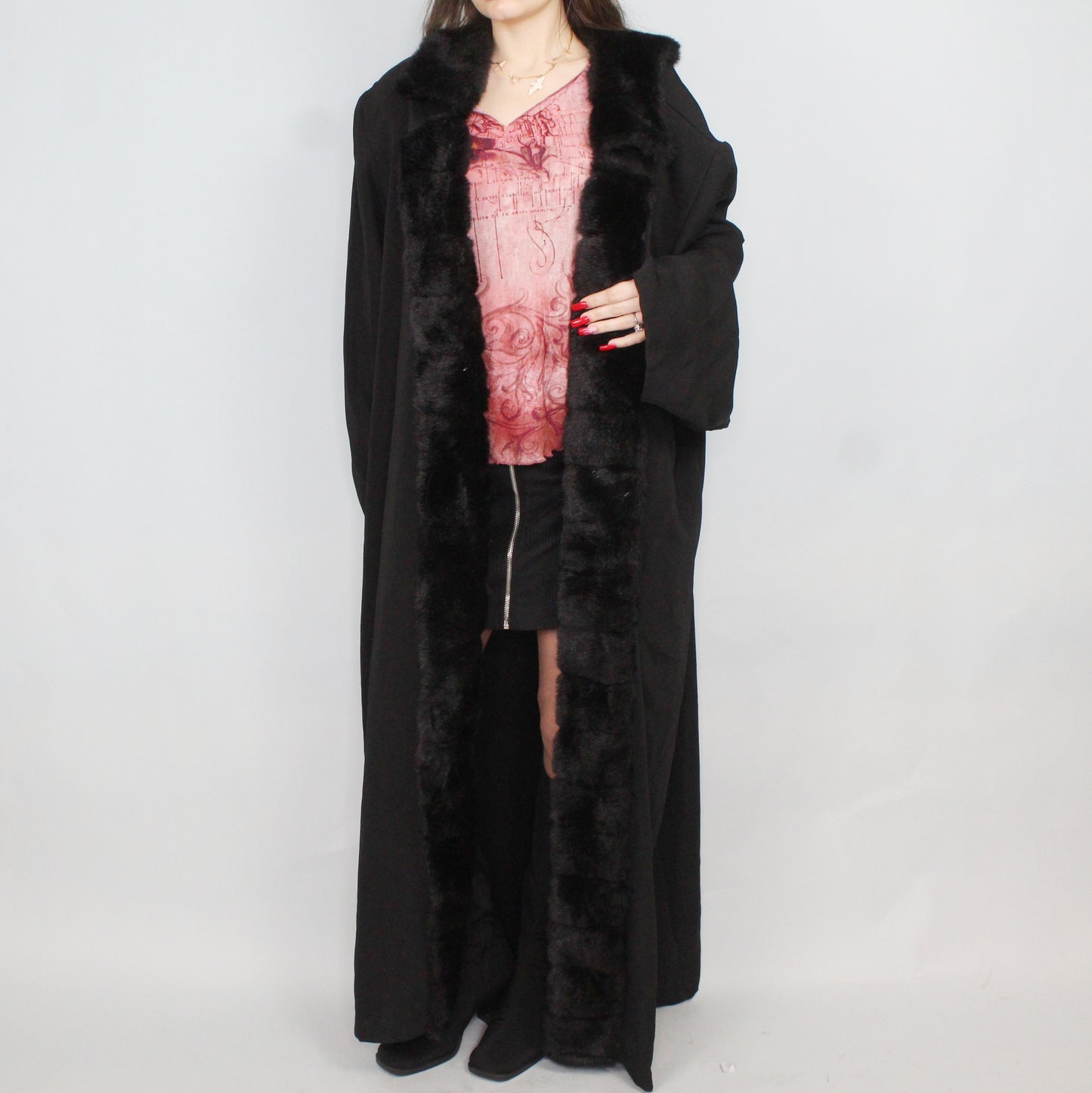 Vintage 90s Faux Fur Duster by Hosanna Design