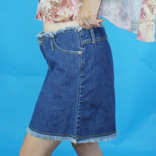 Vintage Y2k Frayed Denim Mini Skirt by Jalate Jeanswear