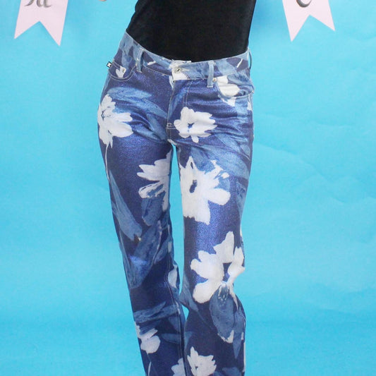 Vintage Y2k Glittery Floral Flare Pants by Express