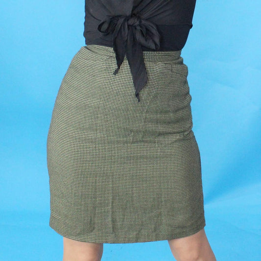 Vintage 90s Green Houndstooth Pencil Skirt from JB by Joe Benbasset