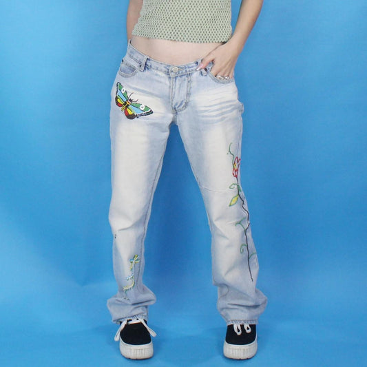 Vintage Y2k Embroidered Beaded Butterfly Jeans by Dollhouse