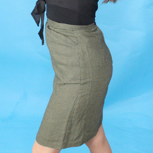 Vintage 90s Green Houndstooth Pencil Skirt from JB by Joe Benbasset