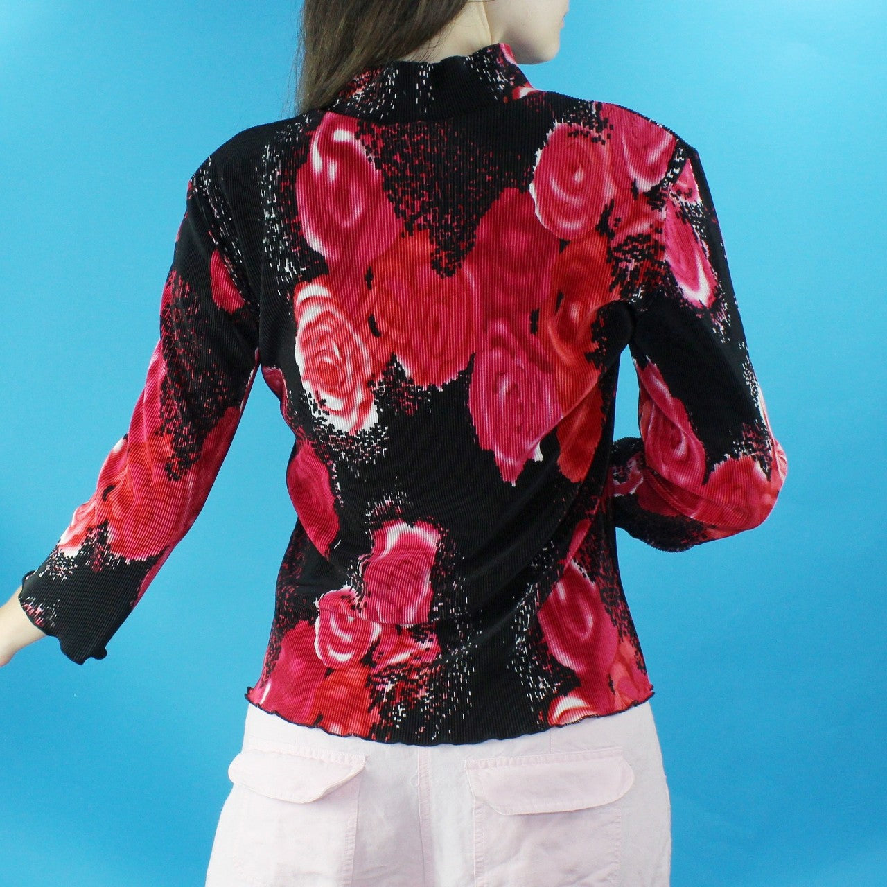 Vintage 90s Graphic Art Printed Rose Top by Fashion Bug