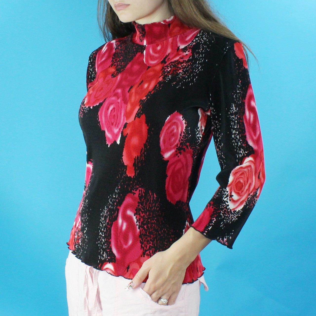 Vintage 90s Graphic Art Printed Rose Top by Fashion Bug