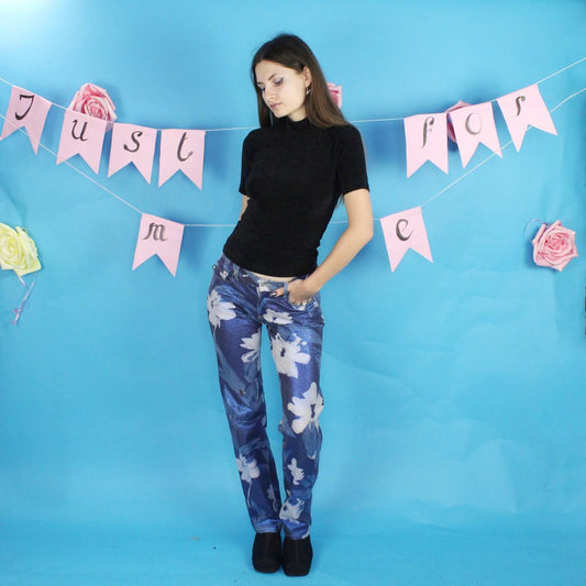 Vintage Y2k Glittery Floral Flare Pants by Express