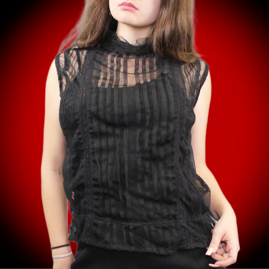 Vintage 80s Sheer Victorian Sleeveless Blouse