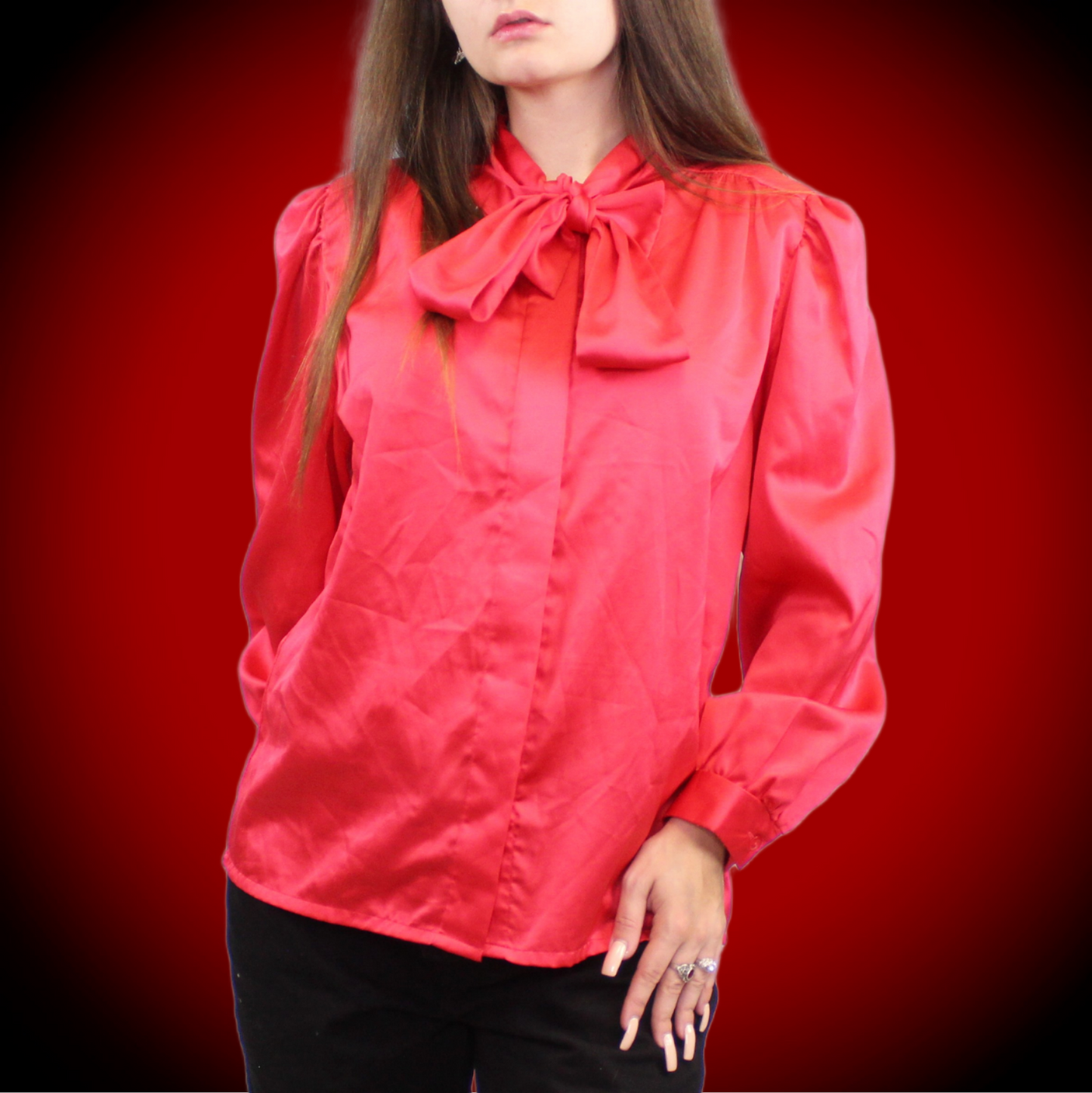 Vintage 80s Red Tie Carriage Court Blouse