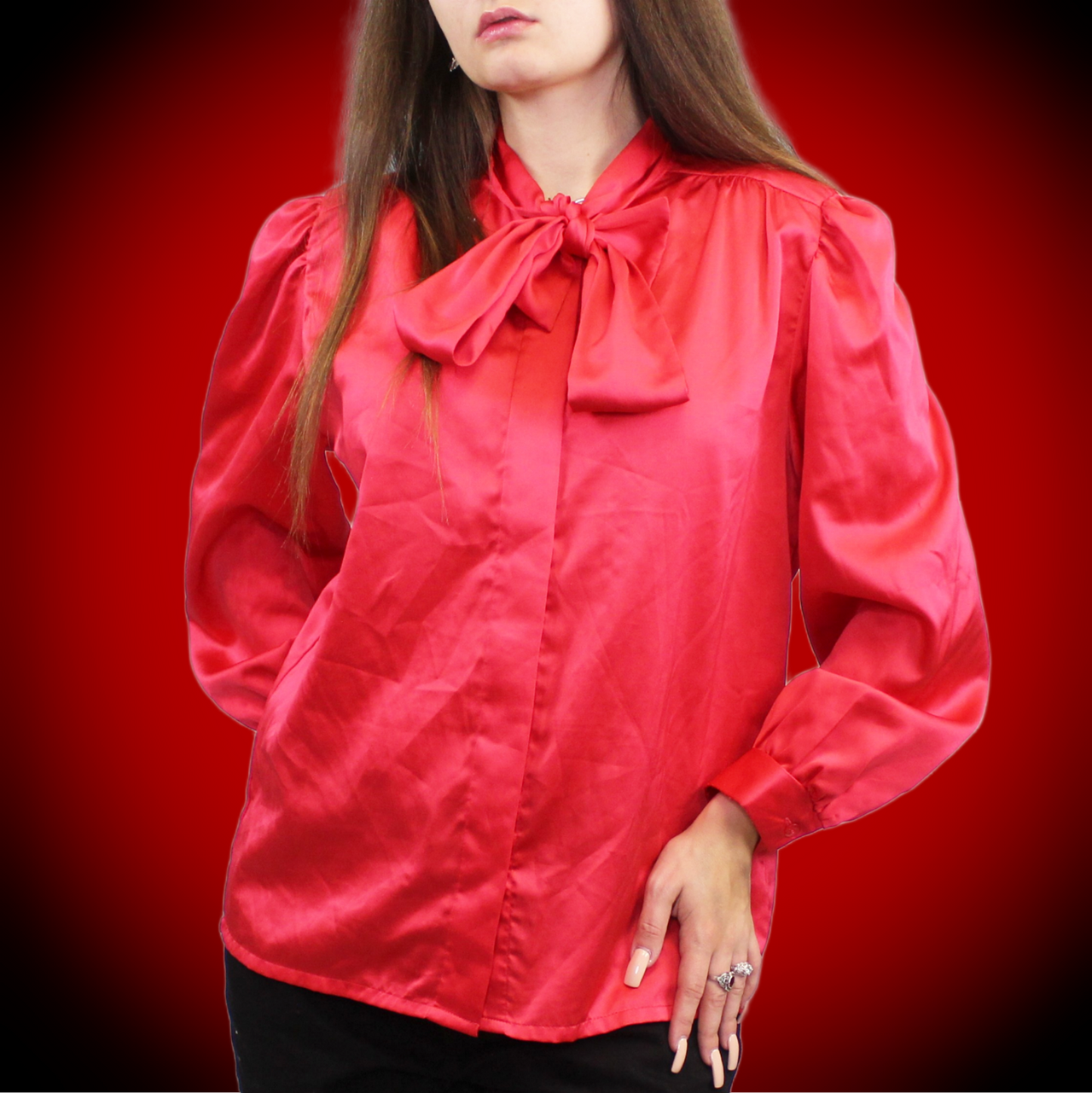 Vintage 80s Red Tie Carriage Court Blouse