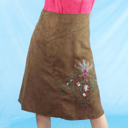 Renuar Vintage Y2k faux Suede embroidered skirt