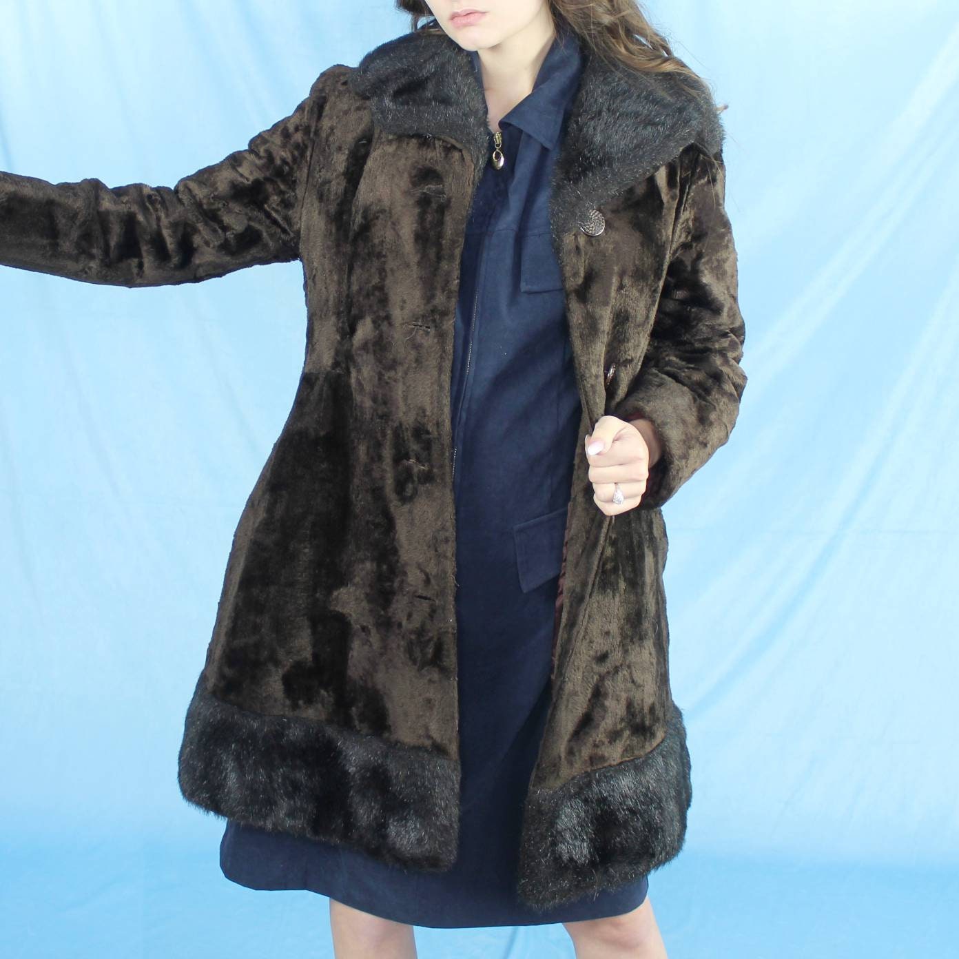 Vintage 70s Faux Fur Coat Groovy Black and Brown Fuzzy Jacket