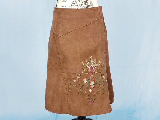 Renuar Vintage Y2k faux Suede embroidered skirt